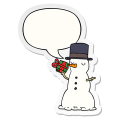 cartoon snowman and speech bubble sticker