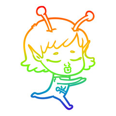 rainbow gradient line drawing cartoon alien girl