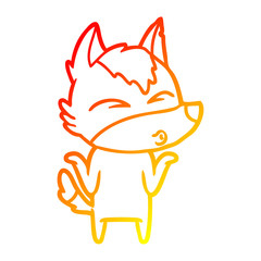 warm gradient line drawing cartoon wolf shrugging shoulders