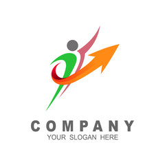 Arrow logo with human person, people  and success symbol