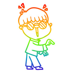 rainbow gradient line drawing cartoon boy wearing spectacles