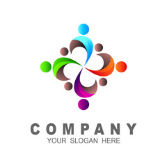 Circular abstract human figure + 3d icon