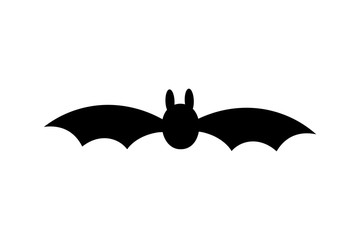 Bat icon. Bat black silhouette with wings isolated white background. Symbol Halloween holiday, mystery dark vampire, night flyin element. Spooky scary flat design. Cartoon batman. Vector illustration