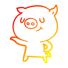 warm gradient line drawing happy cartoon pig
