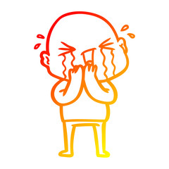 warm gradient line drawing cartoon crying bald man