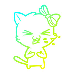 cold gradient line drawing cartoon cat