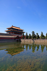 Naklejka premium watchtower scenery in the Imperial Palace, Beijing, China