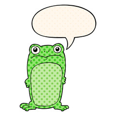 cartoon staring frog and speech bubble in comic book style