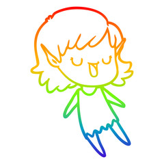 rainbow gradient line drawing cartoon elf girl