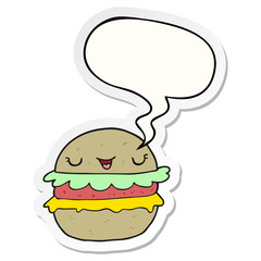 cartoon burger and speech bubble sticker