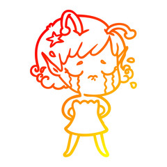 warm gradient line drawing cartoon crying alien girl