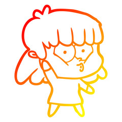 warm gradient line drawing cartoon whistling girl