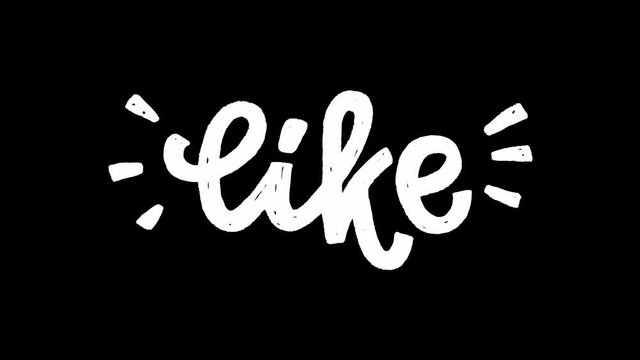 Animated handwritten word Like on transparent background. Web term for showing approval of post or connecting with page in ultra HD motion graphic. 4k animation with white lettering script in motion