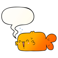 cartoon fish and speech bubble in smooth gradient style
