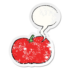 cartoon tomato and speech bubble distressed sticker