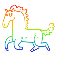 rainbow gradient line drawing cartoon running horse