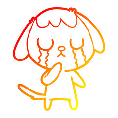 warm gradient line drawing cute cartoon dog crying