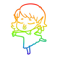 rainbow gradient line drawing pretty cartoon elf girl dancing