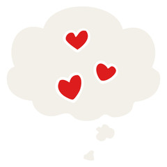 cartoon love heart and thought bubble in retro style