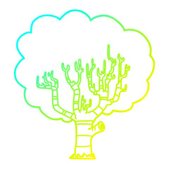 cold gradient line drawing cartoon tree