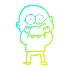 cold gradient line drawing cartoon bald man staring