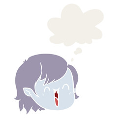 cartoon vampire girl face and thought bubble in retro style