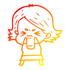 warm gradient line drawing cartoon angry woman