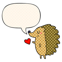 cute cartoon hedgehog and speech bubble in comic book style