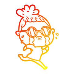 warm gradient line drawing cartoon crying woman wearing spectacles
