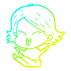 cold gradient line drawing happy cartoon girl