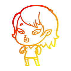 warm gradient line drawing cute cartoon vampire girl