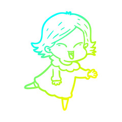 cold gradient line drawing happy cartoon girl