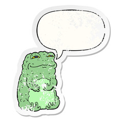 cartoon smug toad and speech bubble distressed sticker