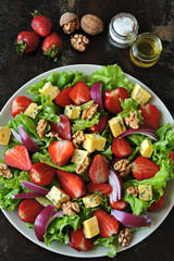 Summer strawberry salad with blue cheese. Keto Salad Keto diet.