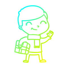 cold gradient line drawing cartoon boy smiling