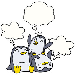 cartoon penguins and thought bubble