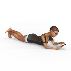 Girl is using smartphone 3d rendering