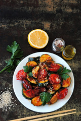 Chinese style baked zucchini. Healthy vegan food. Diet lunch.