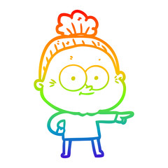 rainbow gradient line drawing cartoon happy old woman