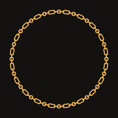 Round frame made with golden chain. On black. Vector illustration