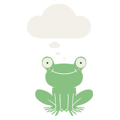 cartoon frog and thought bubble in retro style