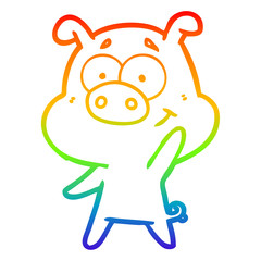 rainbow gradient line drawing happy cartoon pig