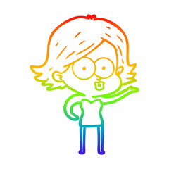 rainbow gradient line drawing cartoon girl pouting