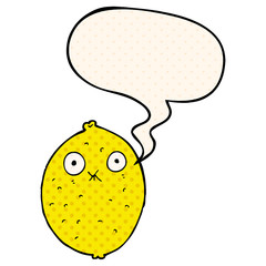 cartoon bitter lemon and speech bubble in comic book style