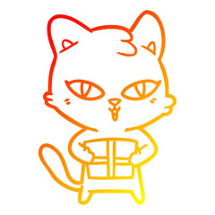 warm gradient line drawing cartoon cat