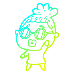 cold gradient line drawing cartoon woman wearing spectacles