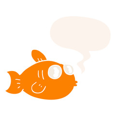 cartoon fish and speech bubble in retro style