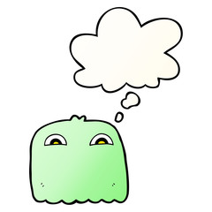 cartoon ghost and thought bubble in smooth gradient style