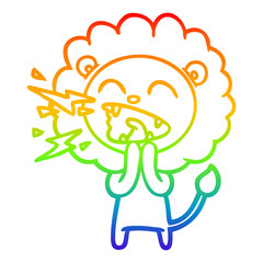 rainbow gradient line drawing cartoon roaring lion