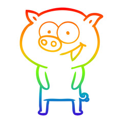 rainbow gradient line drawing cheerful pig cartoon